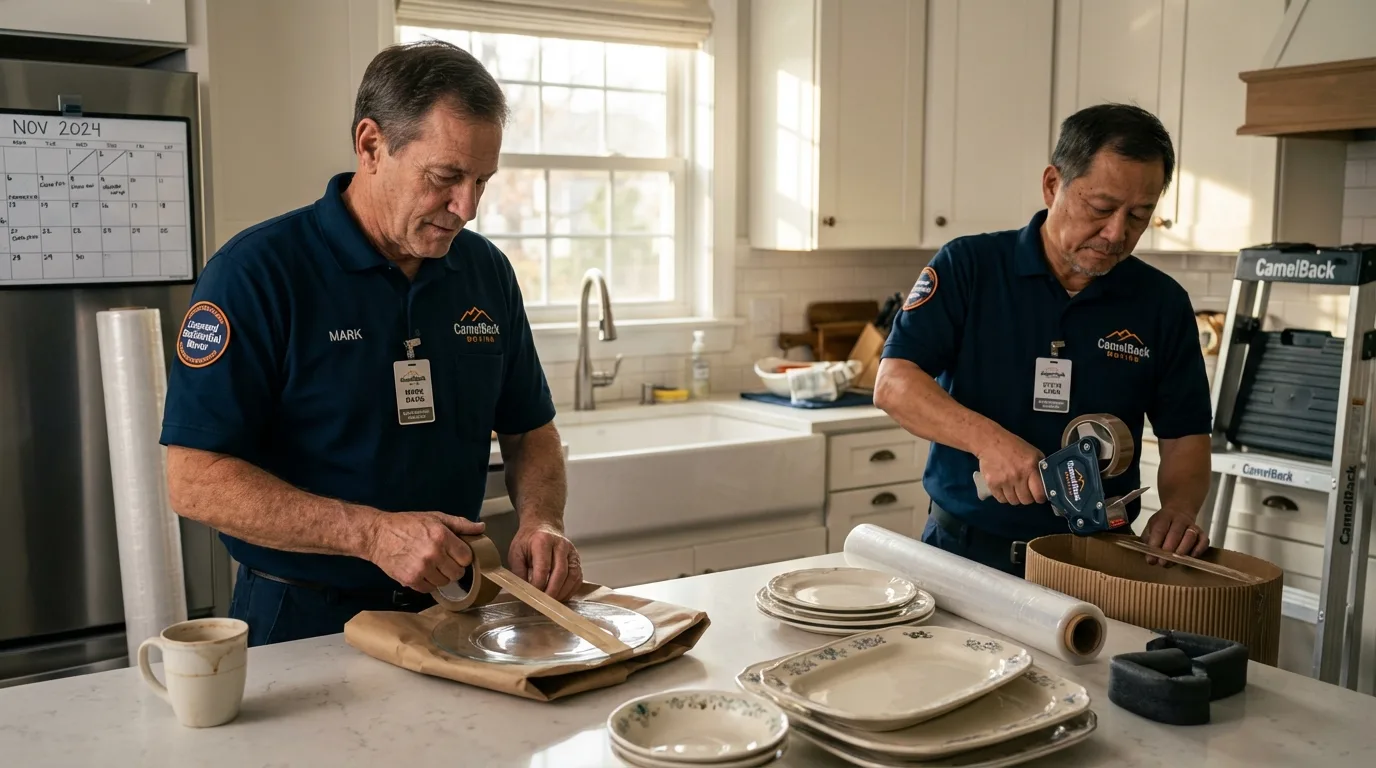 Professional crew packing kitchen dishware in Zeigler, IL